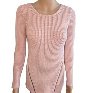 Guess Los Angeles Women's XS knitted zipper long sleeve pink sweater tight knit